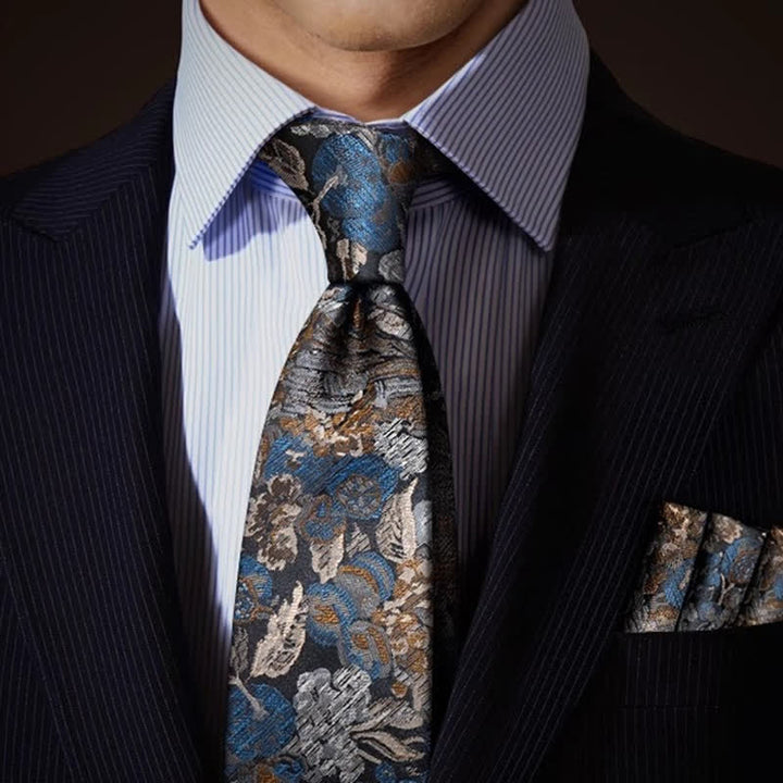 Corbata para hombre con diseño de jardín floral en el aire, en azul y amarillo