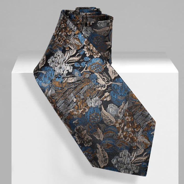 Corbata para hombre con diseño de jardín floral en el aire, en azul y amarillo
