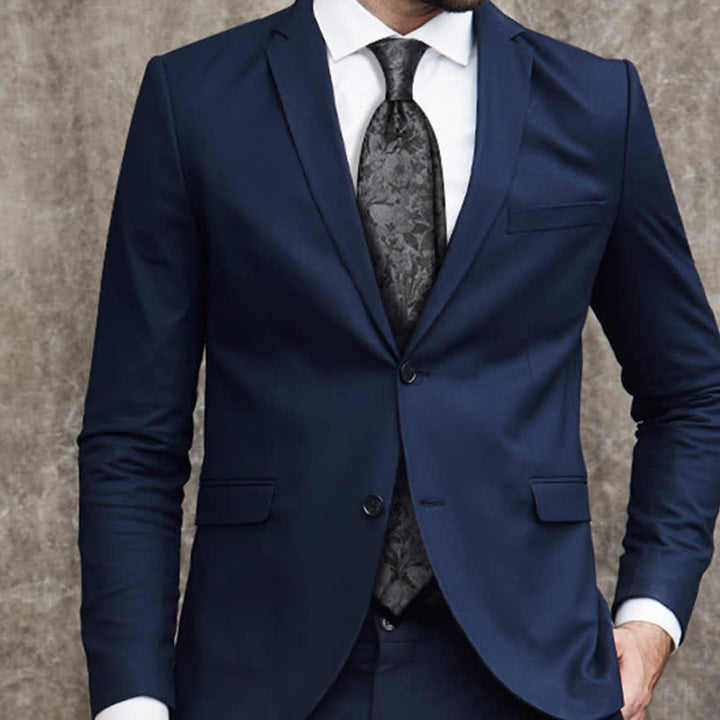 Corbata de seda pura con estampado floral gris oscuro y negro para hombre