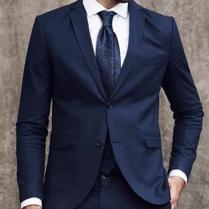 Corbata de seda pura con estampado paisley en tonos azul oscuro y negro para hombre