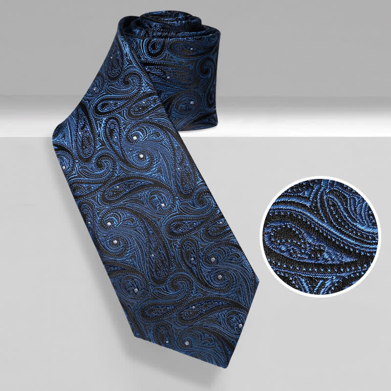 Corbata de seda pura con estampado paisley en tonos azul oscuro y negro para hombre