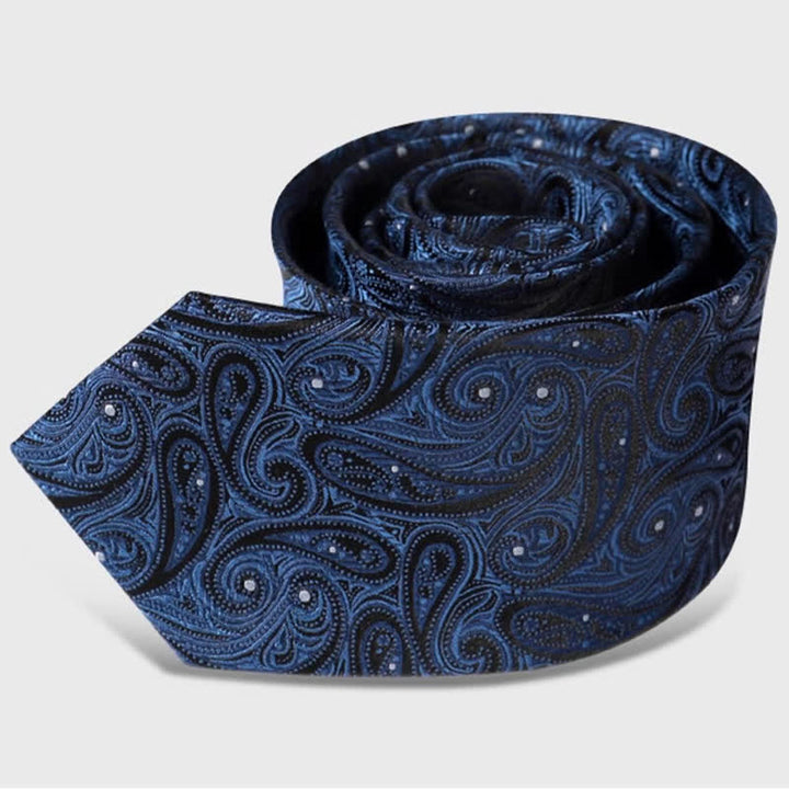 Corbata de seda pura con estampado paisley en tonos azul oscuro y negro para hombre