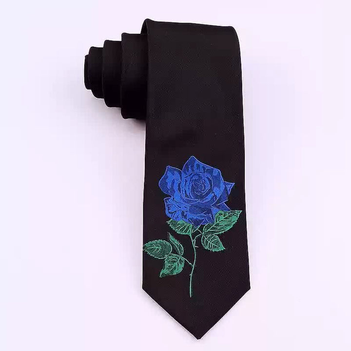 Corbata de hombre con bordado negro y rosa azul Enchantress