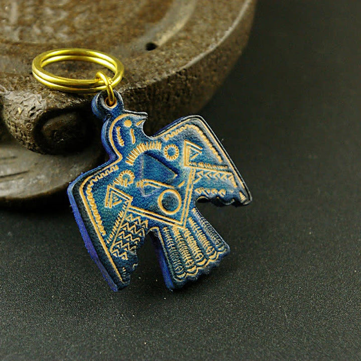 Llavero de cuero de cobre con el santo patrón Thunderbird de la India