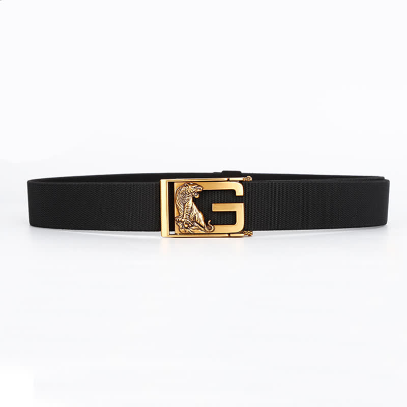 Cinturón de nailon con hebilla automática y diseño de tigre dorado para hombre