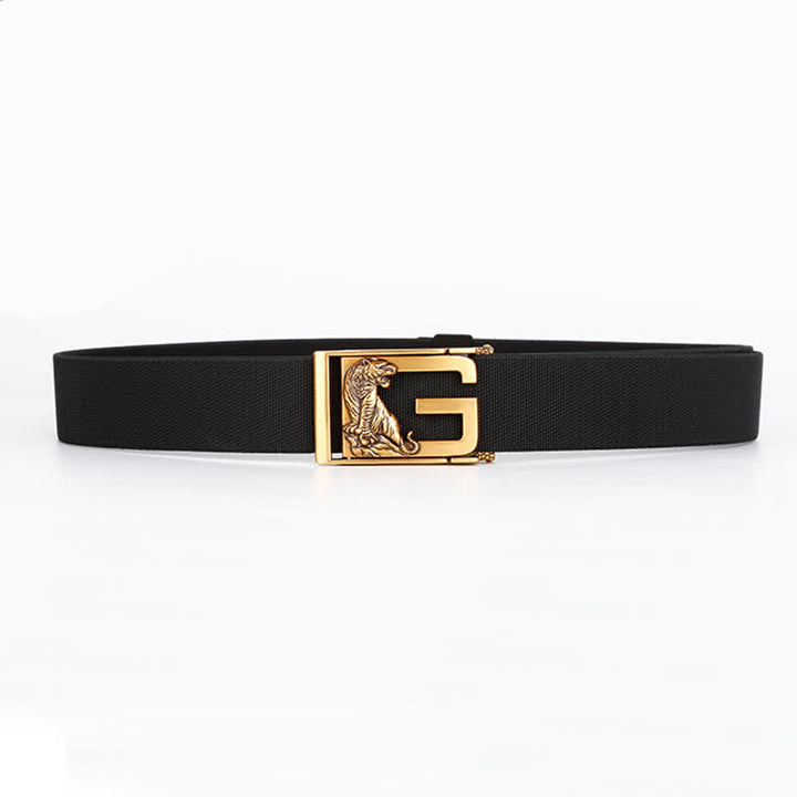 Cinturón de nailon con hebilla automática y diseño de tigre dorado para hombre