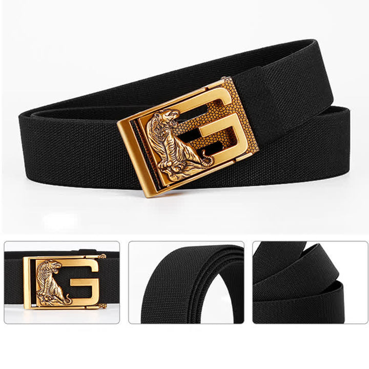 Cinturón de nailon con hebilla automática y diseño de tigre dorado para hombre
