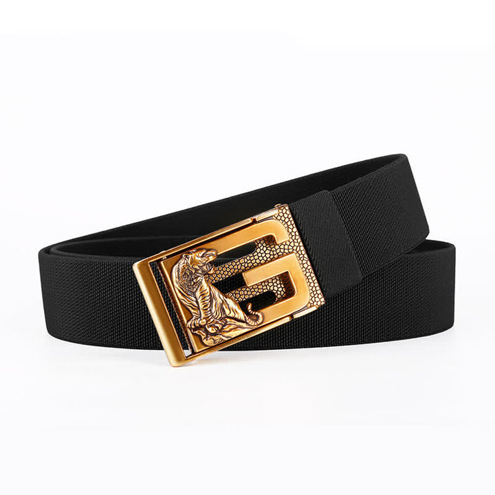 Cinturón de nailon con hebilla automática y diseño de tigre dorado para hombre