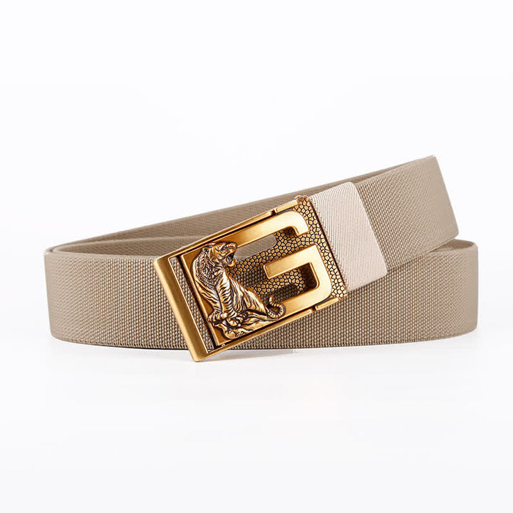Cinturón de nailon con hebilla automática y diseño de tigre dorado para hombre