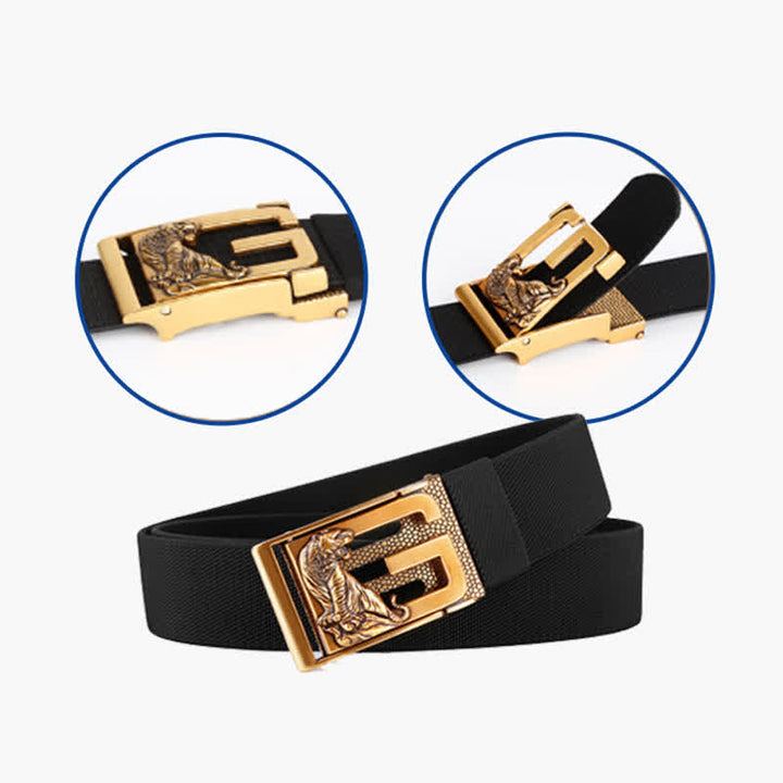 Cinturón de nailon con hebilla automática y diseño de tigre dorado para hombre