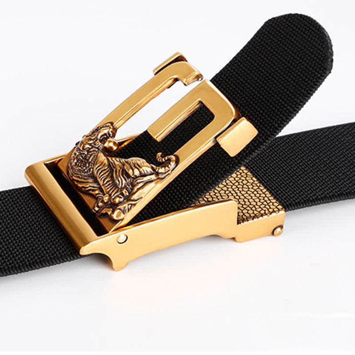 Cinturón de nailon con hebilla automática y diseño de tigre dorado para hombre