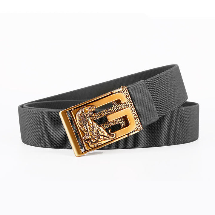 Cinturón de nailon con hebilla automática y diseño de tigre dorado para hombre