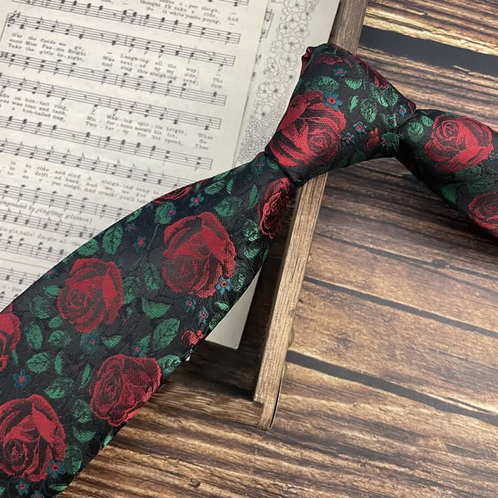 Pajarita para hombre con estampado de hojas verdes y rosas rojas
