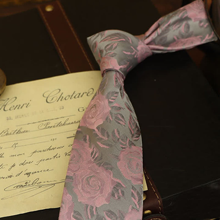 Pajarita para hombre con estampado floral de rosas en gris y rosa