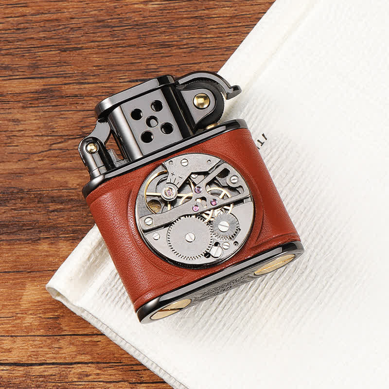 Encendedor de queroseno mecánico Steampunk de cuero antiguo con tapa