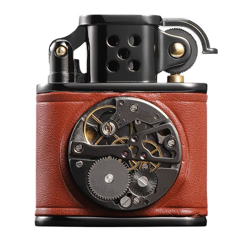 Encendedor de queroseno mecánico Steampunk de cuero antiguo con tapa