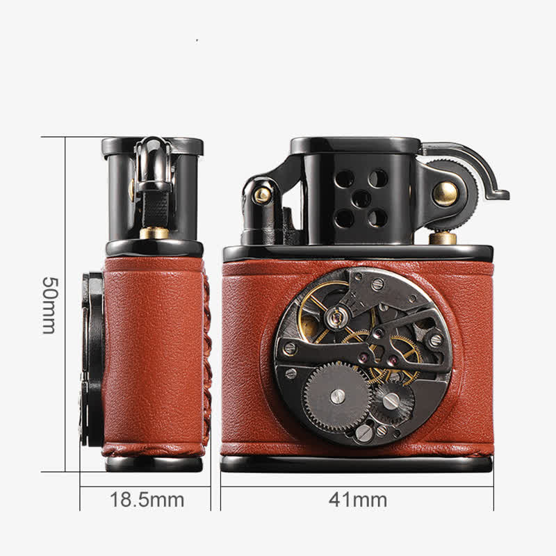 Encendedor de queroseno mecánico Steampunk de cuero antiguo con tapa