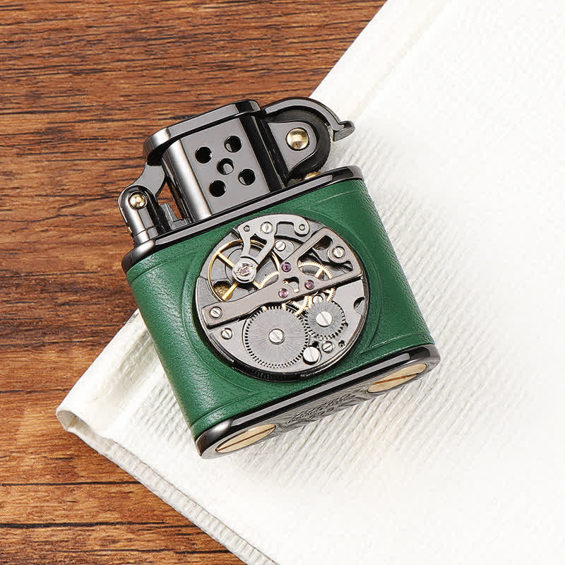 Encendedor de queroseno mecánico Steampunk de cuero antiguo con tapa
