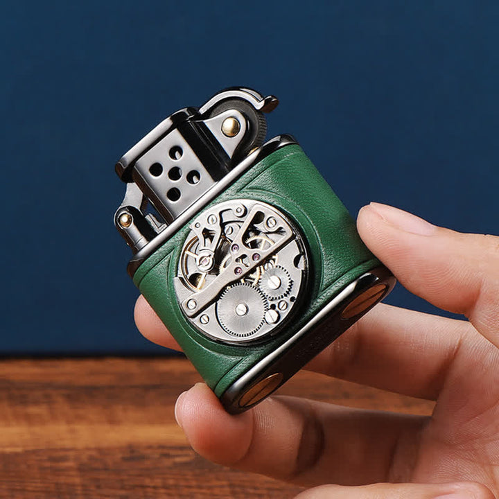 Encendedor de queroseno mecánico Steampunk de cuero antiguo con tapa