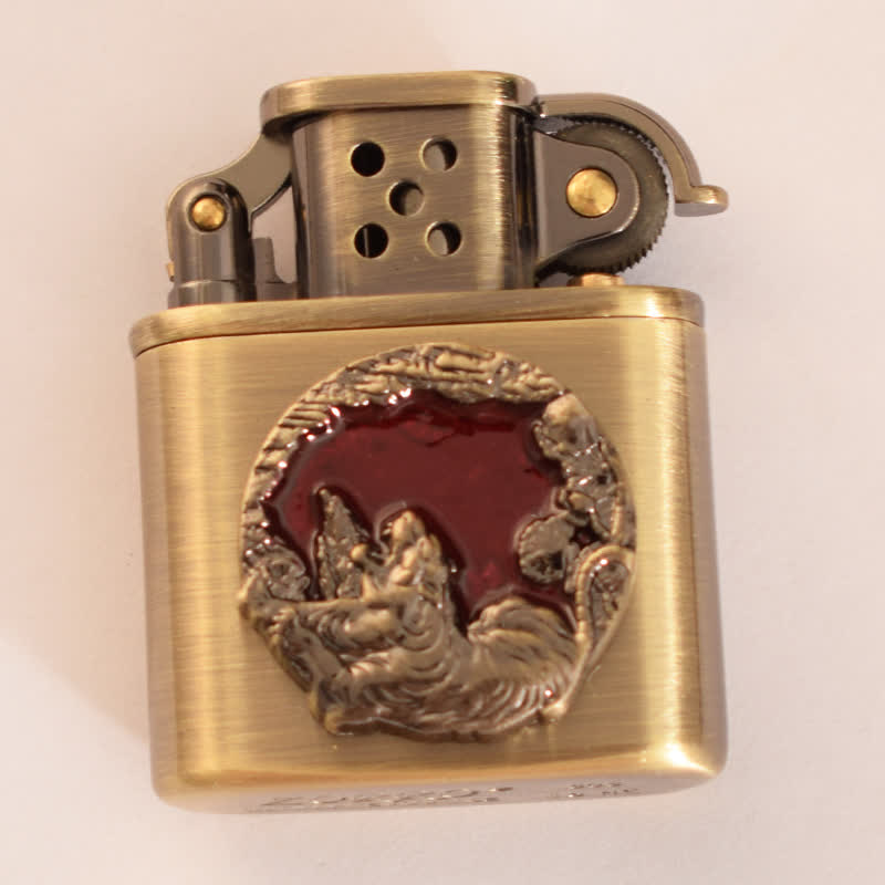 Encendedor de queroseno recargable con diseño de animales esmaltado en bronce antiguo