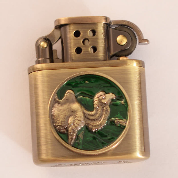 Encendedor de queroseno recargable con diseño de animales esmaltado en bronce antiguo
