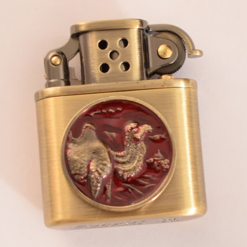 Encendedor de queroseno recargable con diseño de animales esmaltado en bronce antiguo