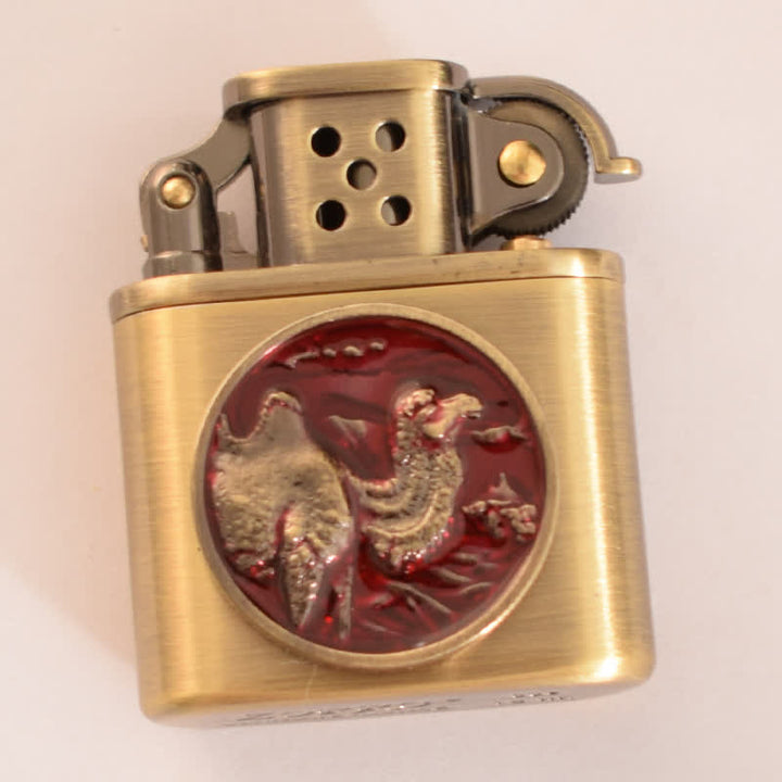 Encendedor de queroseno recargable con diseño de animales esmaltado en bronce antiguo