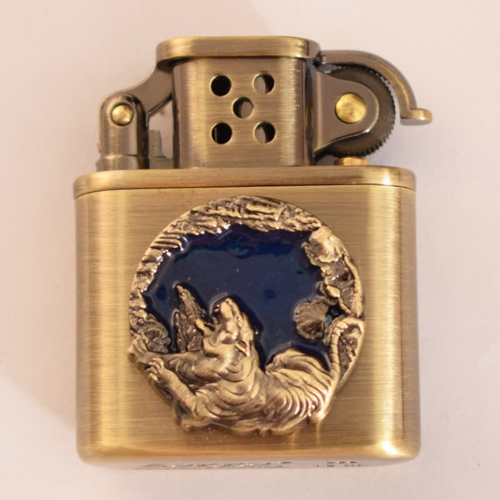 Encendedor de queroseno recargable con diseño de animales esmaltado en bronce antiguo