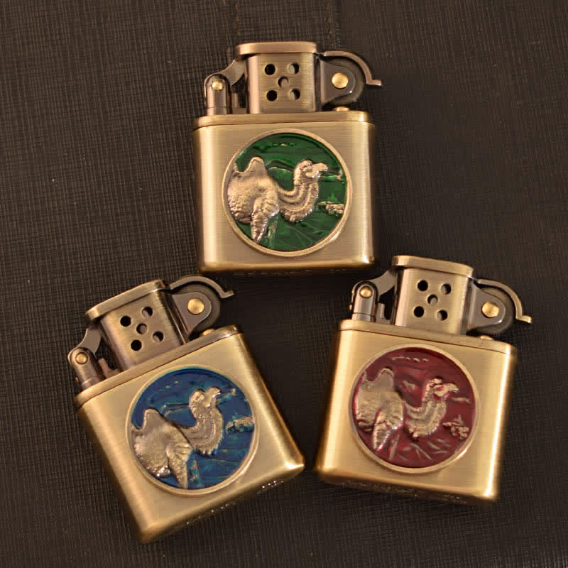 Encendedor de queroseno recargable con diseño de animales esmaltado en bronce antiguo