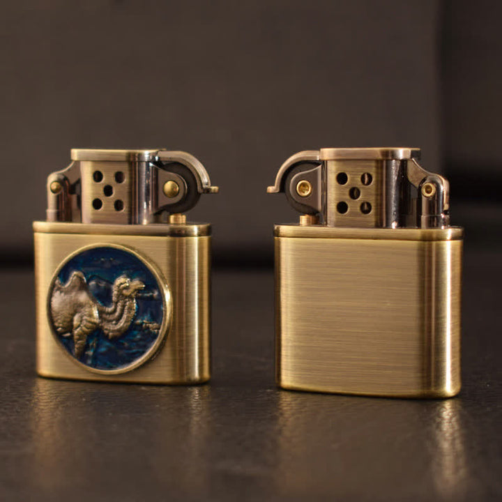 Encendedor de queroseno recargable con diseño de animales esmaltado en bronce antiguo