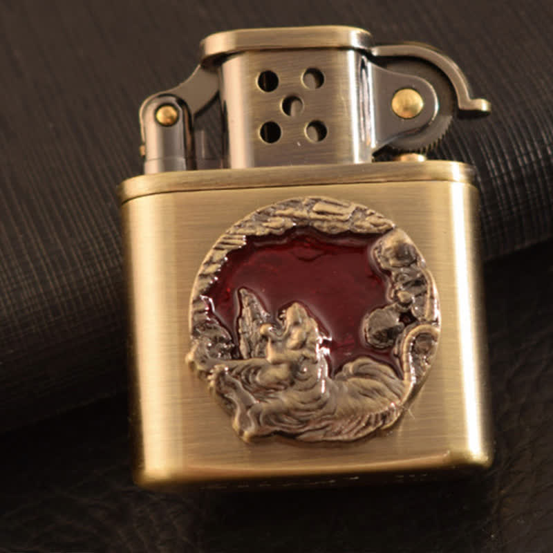 Encendedor de queroseno recargable con diseño de animales esmaltado en bronce antiguo