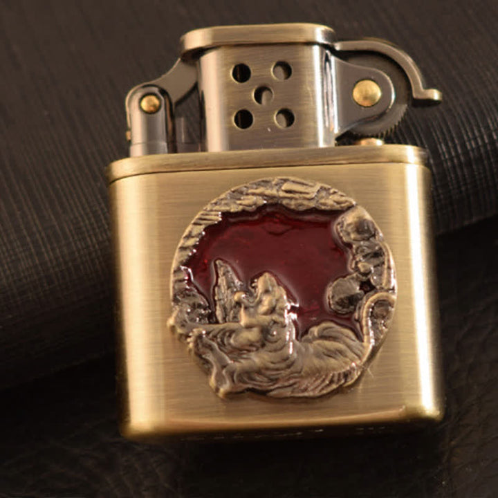 Encendedor de queroseno recargable con diseño de animales esmaltado en bronce antiguo