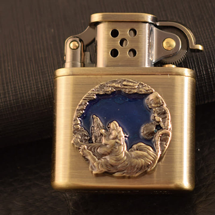 Encendedor de queroseno recargable con diseño de animales esmaltado en bronce antiguo