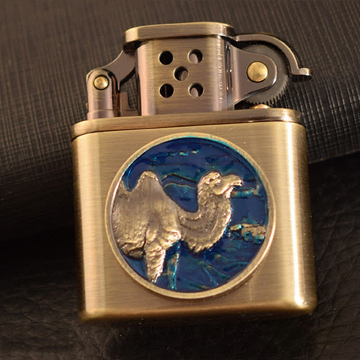 Encendedor de queroseno recargable con diseño de animales esmaltado en bronce antiguo