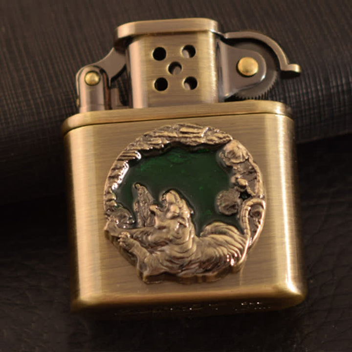 Encendedor de queroseno recargable con diseño de animales esmaltado en bronce antiguo