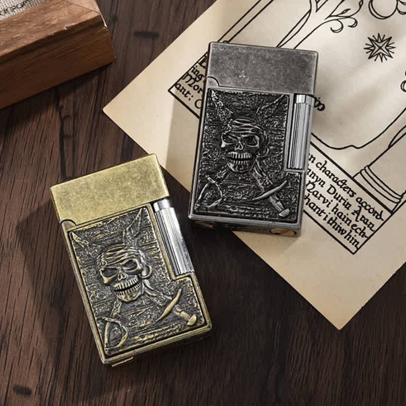 Encendedor de quesoseno recargable con forma de calavera pirata y deslizable lateral de pedernal
