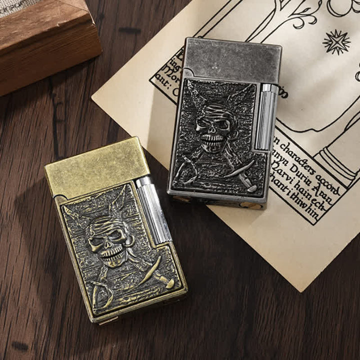 Encendedor de quesoseno recargable con forma de calavera pirata y deslizable lateral de pedernal