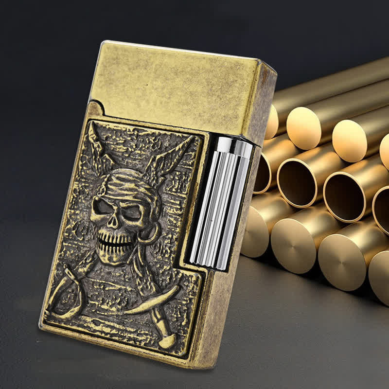 Encendedor de quesoseno recargable con forma de calavera pirata y deslizable lateral de pedernal