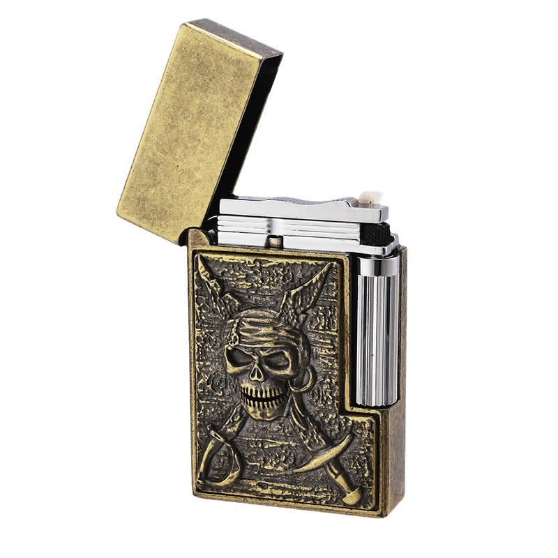 Encendedor de quesoseno recargable con forma de calavera pirata y deslizable lateral de pedernal