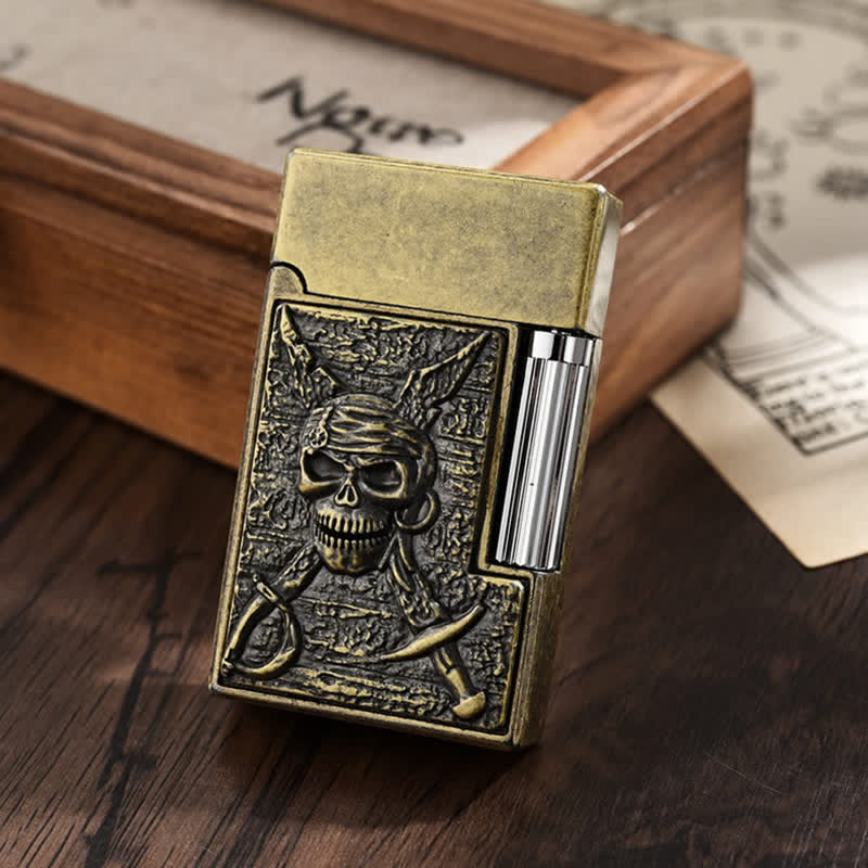 Encendedor de quesoseno recargable con forma de calavera pirata y deslizable lateral de pedernal