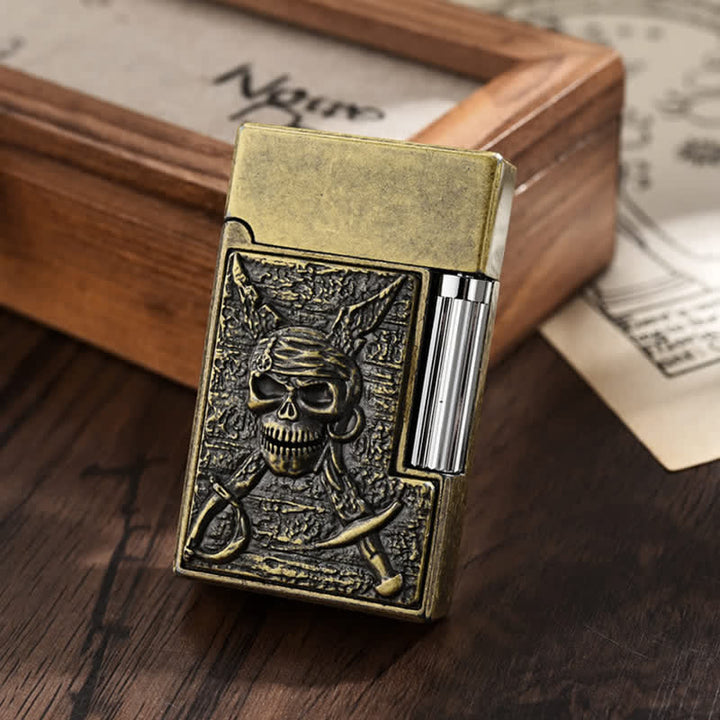 Encendedor de quesoseno recargable con forma de calavera pirata y deslizable lateral de pedernal