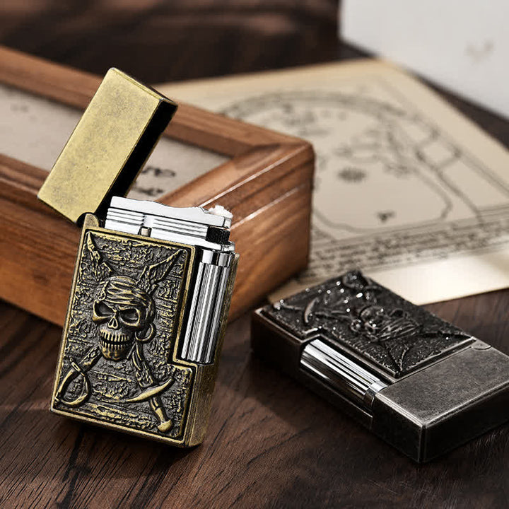 Encendedor de quesoseno recargable con forma de calavera pirata y deslizable lateral de pedernal