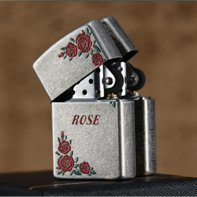 Encendedor de queroseno recargable con diseño de rosas rojas
