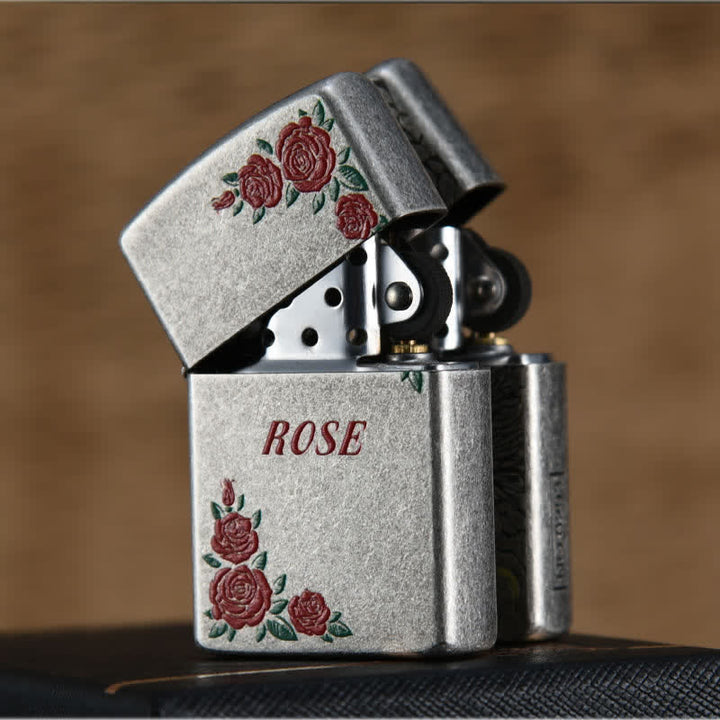 Encendedor de queroseno recargable con diseño de rosas rojas