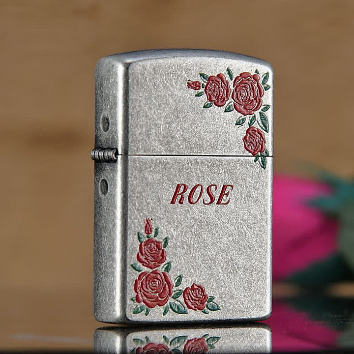 Encendedor de queroseno recargable con diseño de rosas rojas