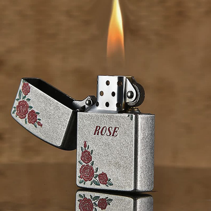 Encendedor de queroseno recargable con diseño de rosas rojas