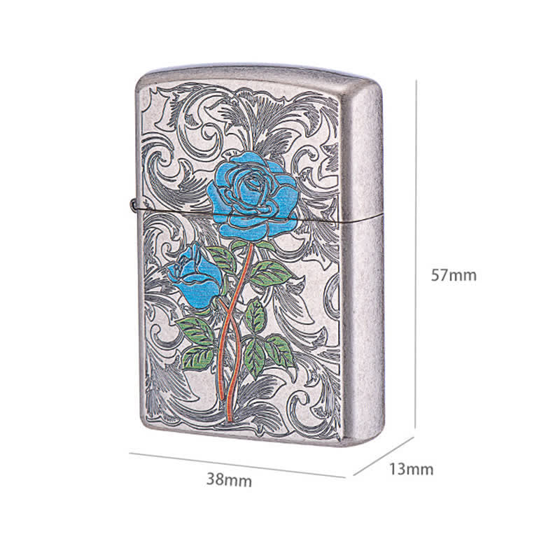 Encendedor de queroseno recargable con diseño de rosas pintadas en relieve