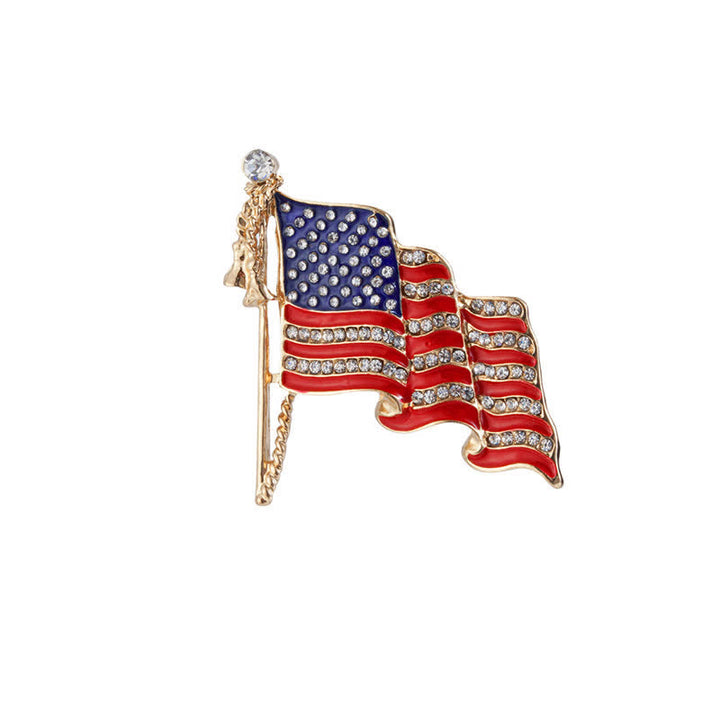 Broche con brillantes diamantes de imitación y bandera patriótica estadounidense