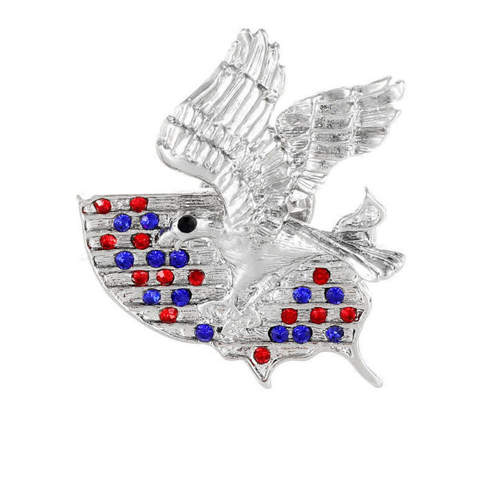 Broche patriótico con bandera estadounidense y águila de diamantes de imitación