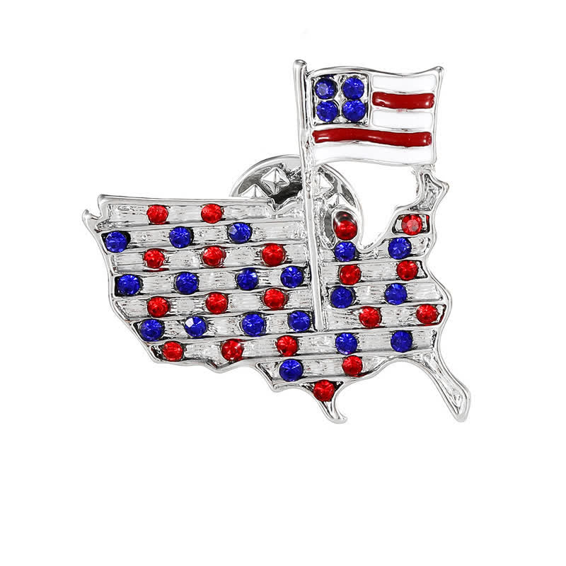 Broche patriótico con bandera estadounidense y águila de diamantes de imitación